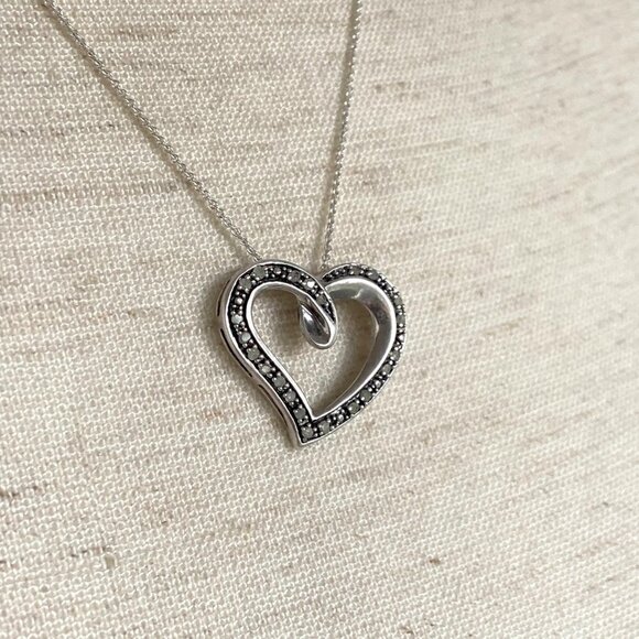 Sterling Silver 925 AFJC Diamond Asymmetric Heart Pendant Necklace 18" Chain - Picture 12 of 16